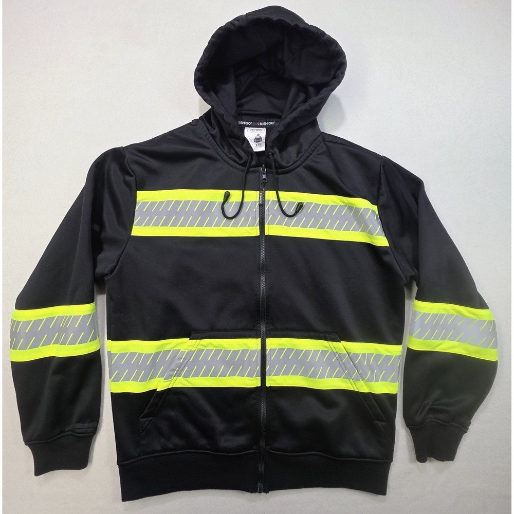 Kishigo B310 Full Zip Hoodie Jacket Mens L Reflective Visibility Sweatshirt Neon